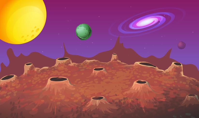 Background scene with moon surface and other planets vector