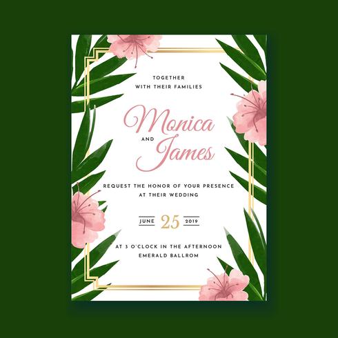 Tarjeta de invitación de boda de acuarela de flor tropical vector