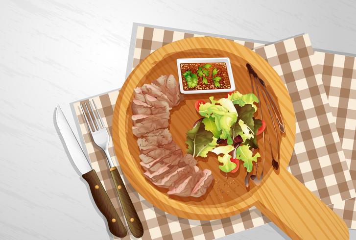 Steak and Salad on Wooden Board vector