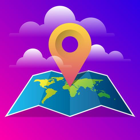 World Map Vector Template With Pin Icon Illustration