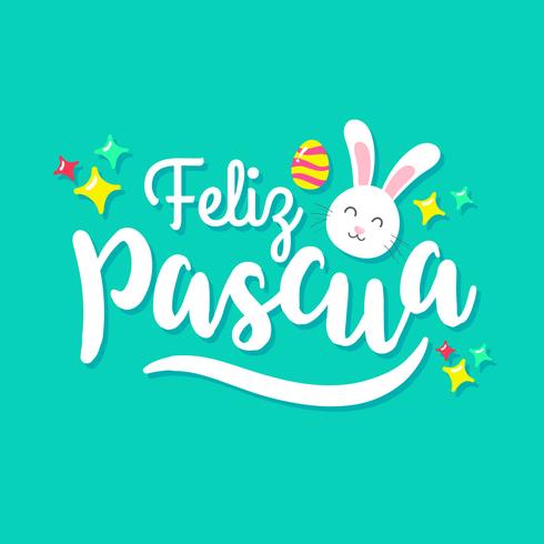 Feliz Pascua Typography With Cute Bunny vector