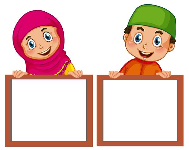 Muslim children and empty board vector