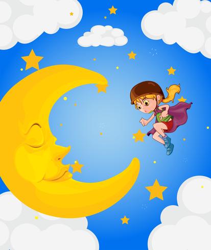 A girl near the sleeping moon vector