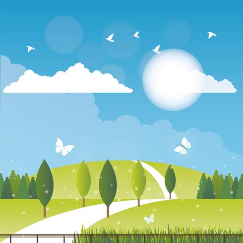 Vector ilustración paisaje de primavera