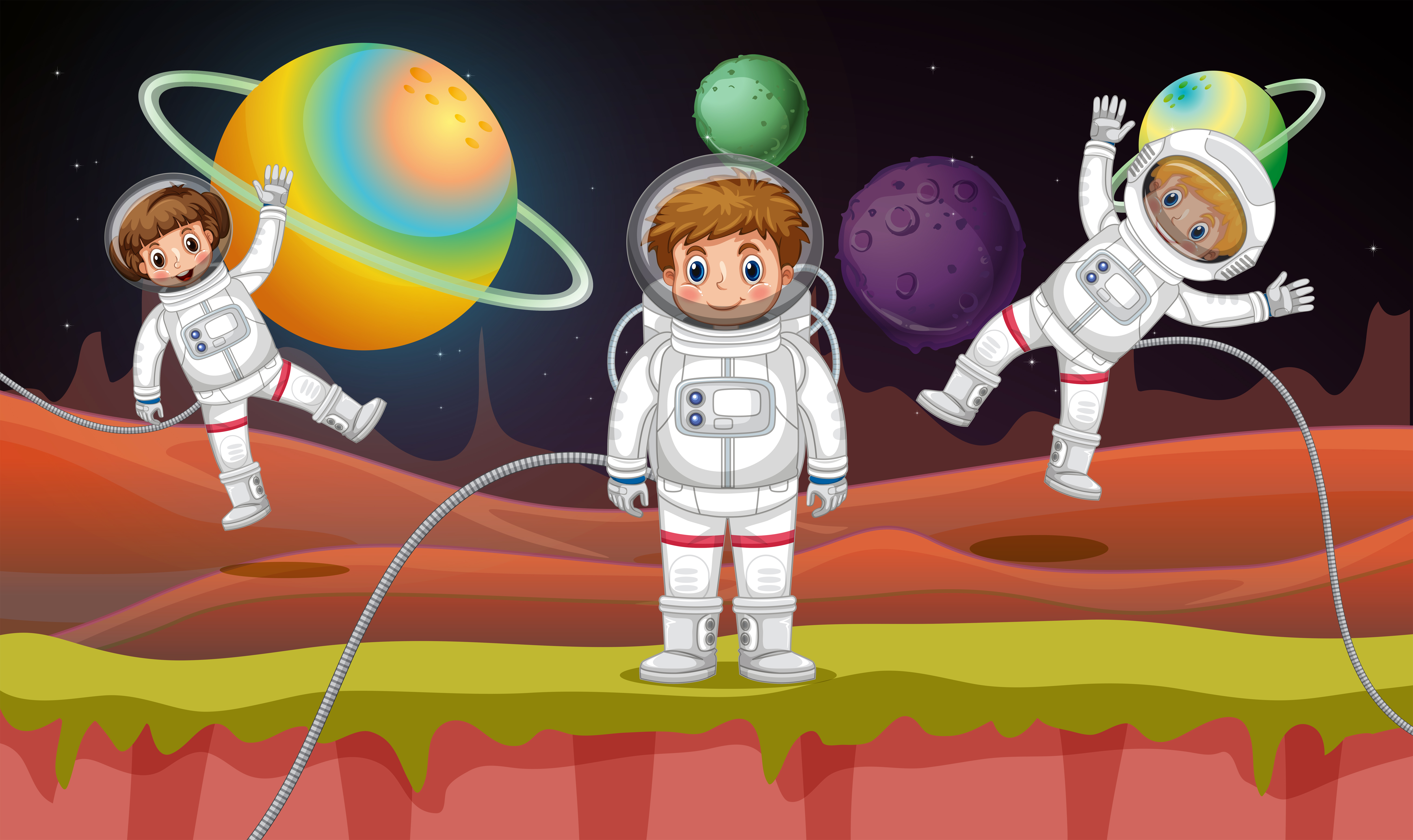 Три Космонавта летают в космосе