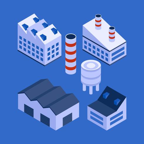 isometric industrial buildings set vector