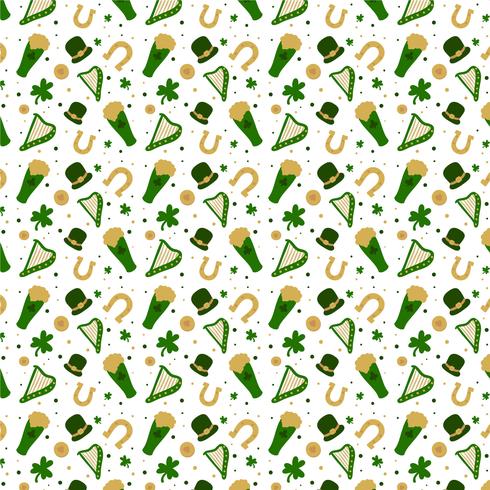 St. Patrick's Pattern With Hat, Beer, Clover, Coin And Harp vector