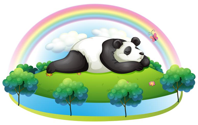 Una isla con un gran panda durmiendo. vector