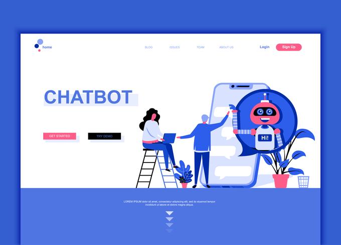 Concepto de plantilla de diseño de página web plana moderna de Chat Bot vector