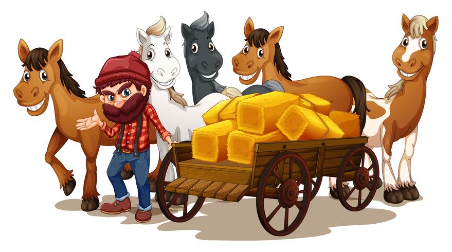 Farmer and horses vector