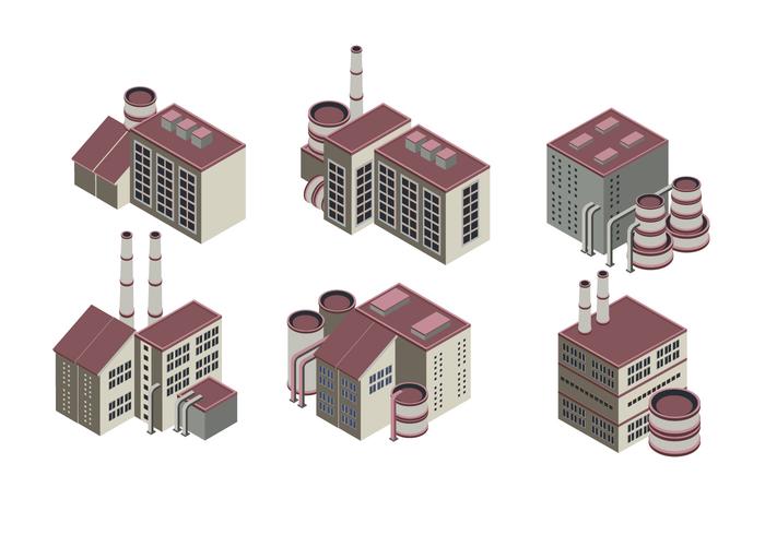 Gran colección de edificios industriales isométricos vector