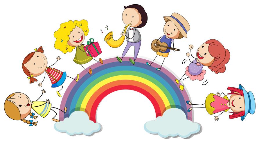 People standing over the rainbow vector