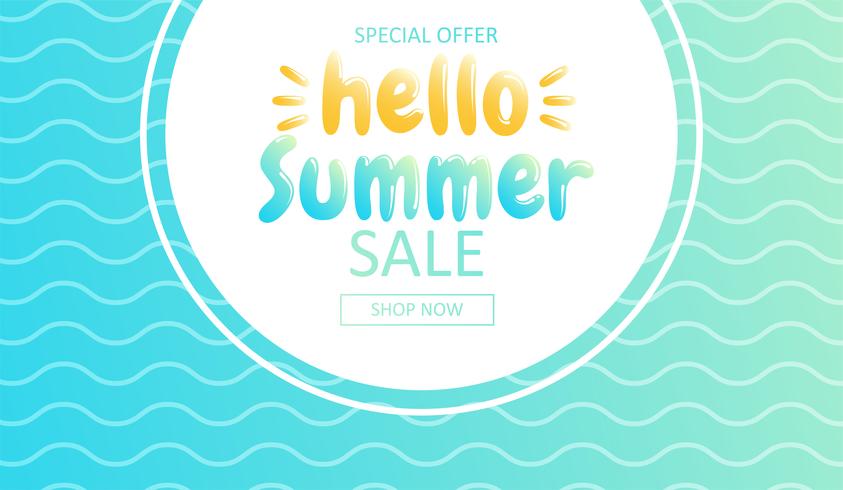 Hello summer. Banner of sale in online store. Special offer, shop now. Vector cartoon illustration