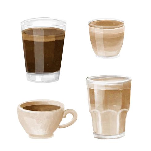 Conjunto de imágenes de menús de café de acuarela vector