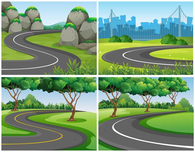 Empty roads through park and city vector