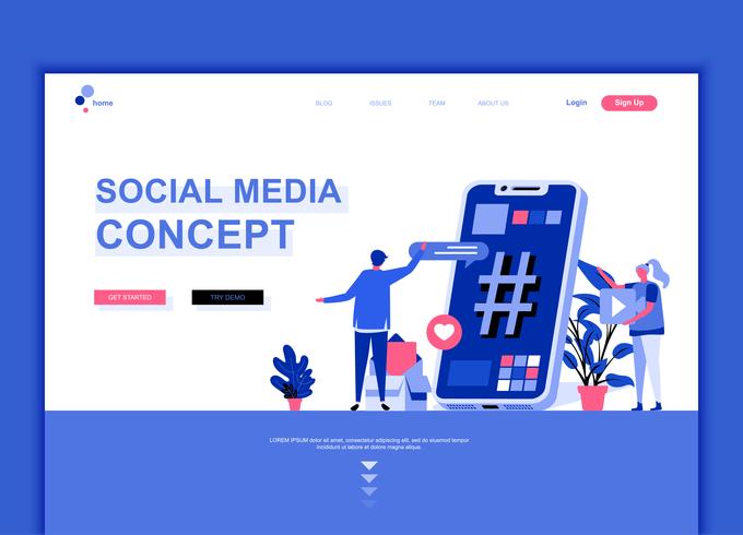 Concepto de plantilla de diseño de página web plana moderna de los medios sociales vector