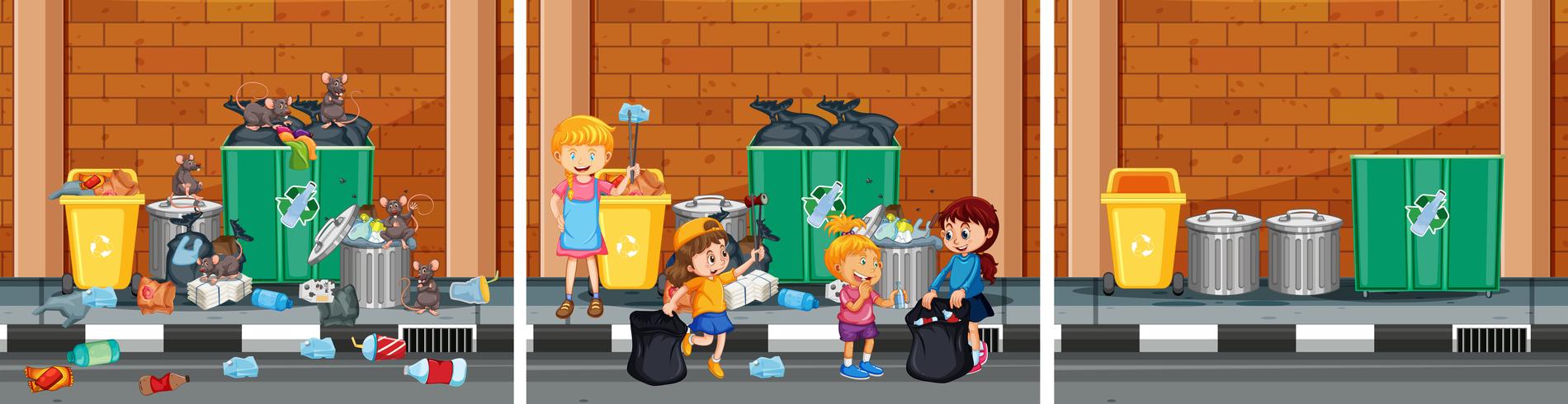 Set of cleaning a street scenes vector