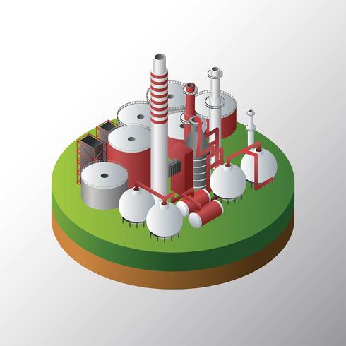 Conjunto de edificio industrial de aceite isométrico vector