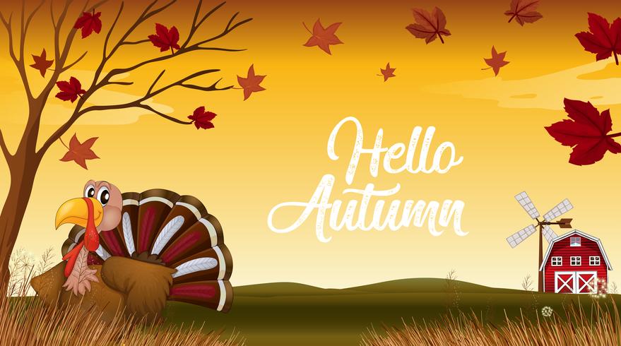 Hello autumn thanks giving card vector