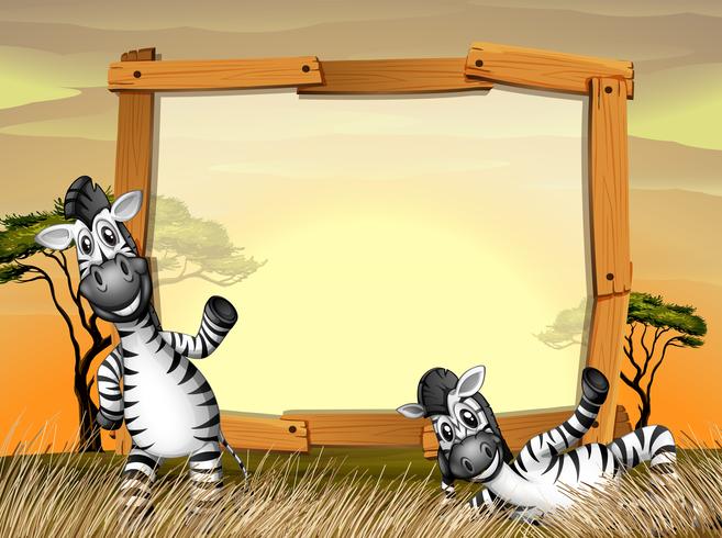 Border design with two zebras in the field vector