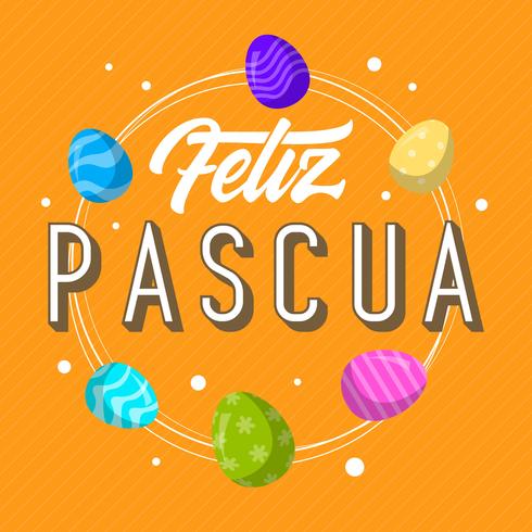 Flat Feliz Pascua Lettering Typography Vector Background