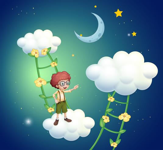 A boy standing above the clouds vector