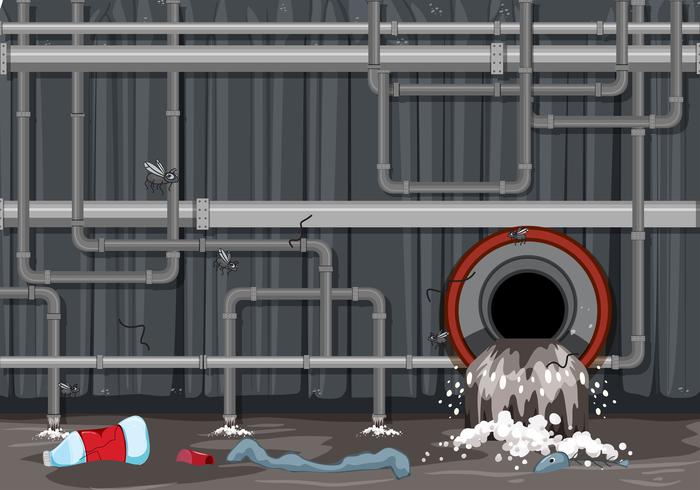 Sistema de tuberías de desecho y contaminación del agua. vector