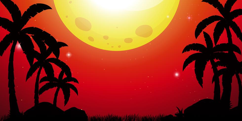 Silhouette scene with coconut trees vector