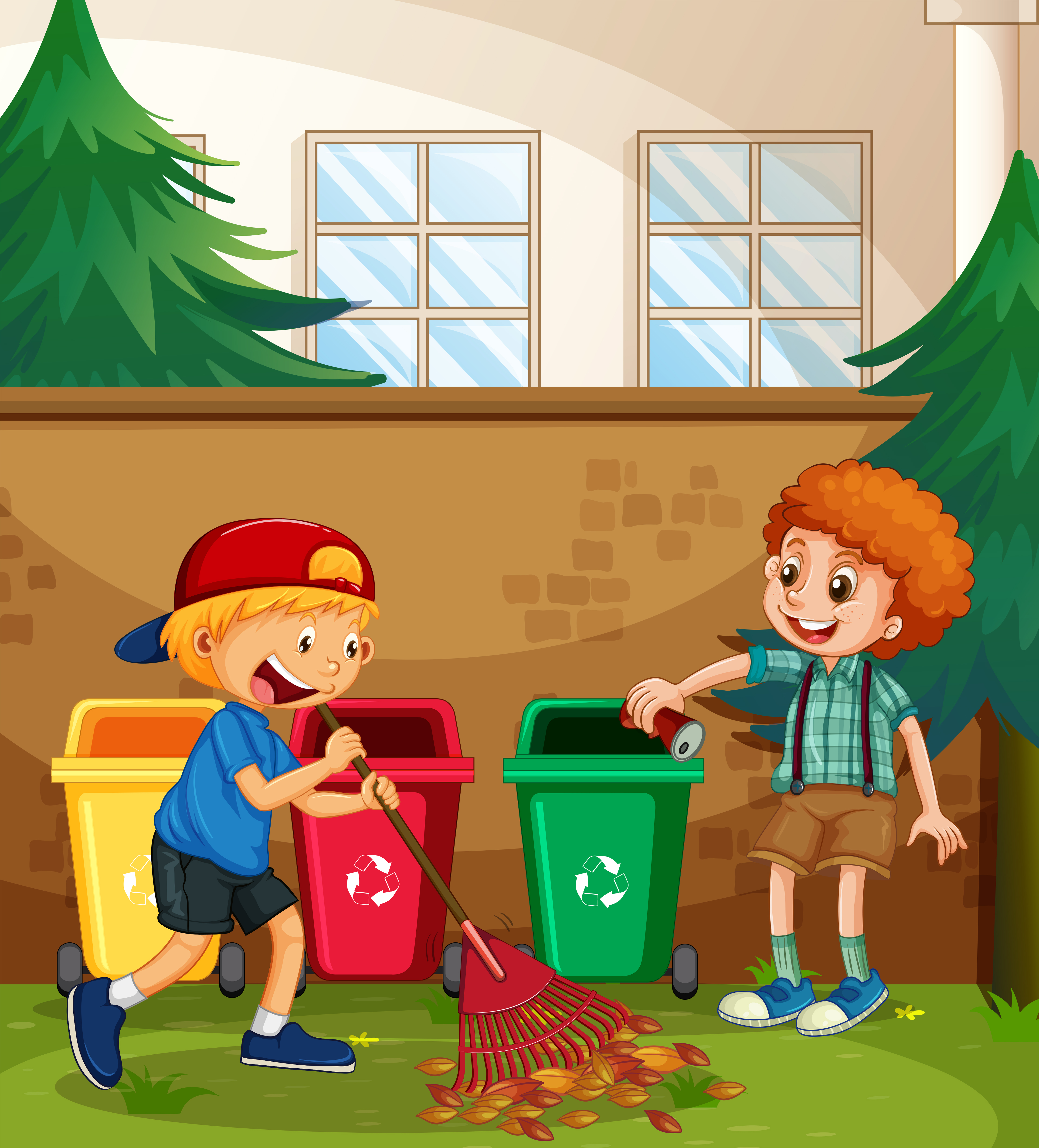 Boys Help Cleaning Yard 360175 Vector Art At Vecteezy