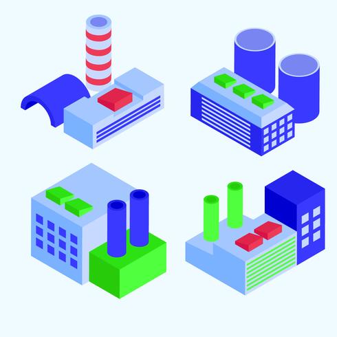 isometric industrial buildings set vector