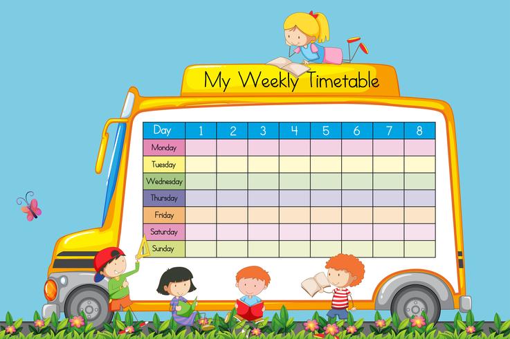 Horario semanal sobre el tema del autobús escolar vector