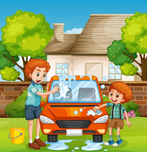 Happy people washing car vector