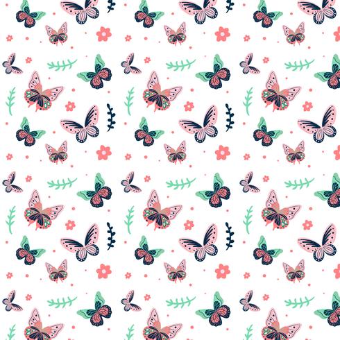 Butterfly Pattern With Leaves And Flowers vector