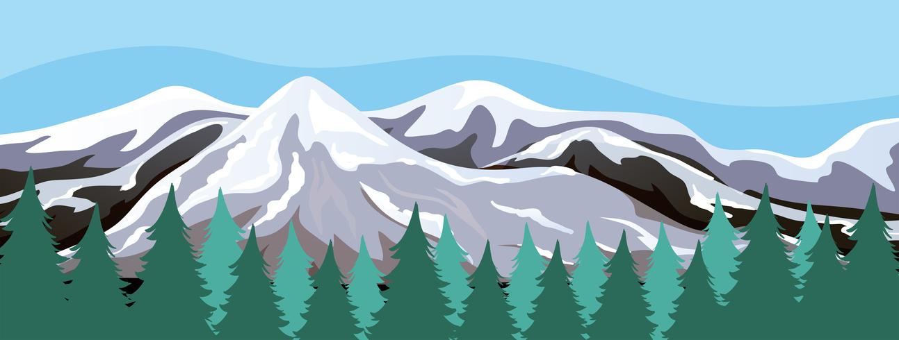 Un paisaje montañoso de nieve. vector