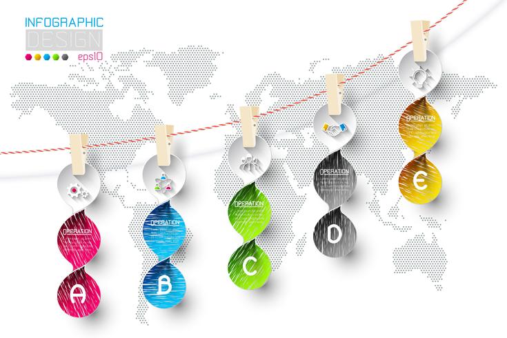 Infografía de negocios con 5 pasos colgados en el tendedero. vector