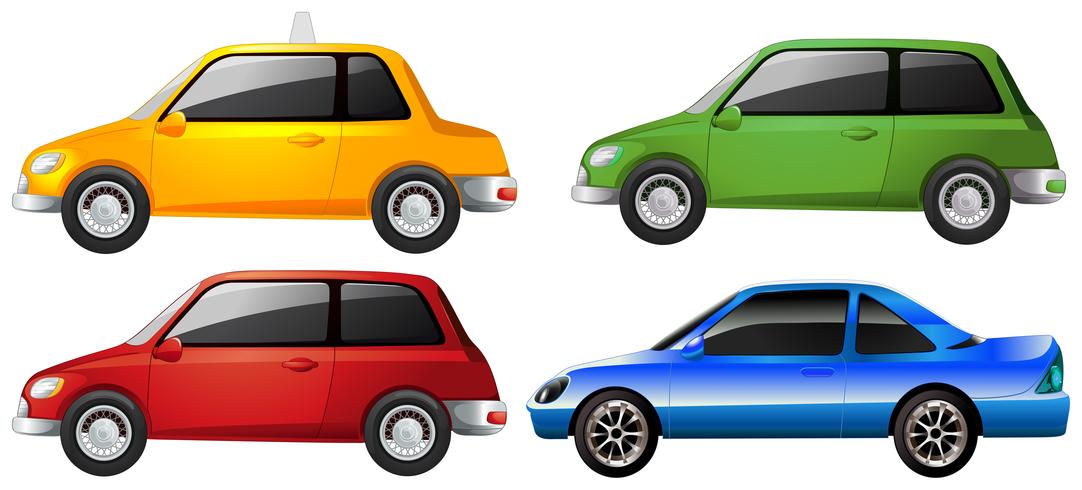 El coche amarillo, verde, rojo y azul. vector