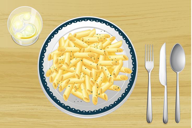 Pasta y salsa blanca en un plato. vector