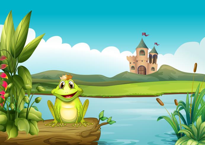 A frog with a crown at the river vector