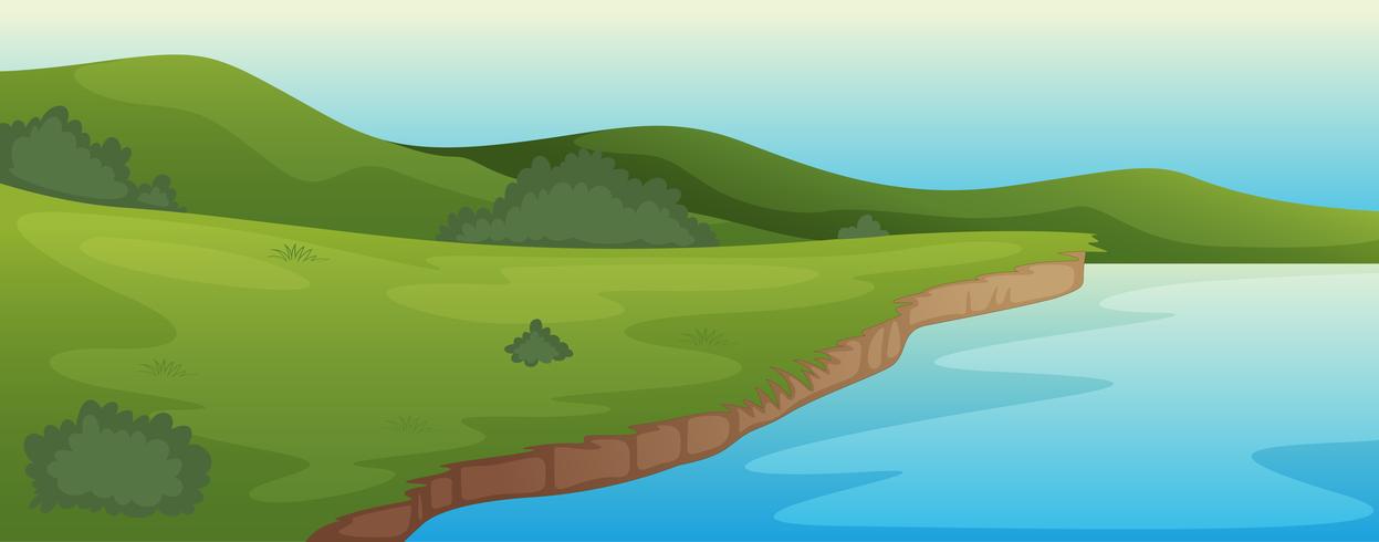 paisaje verde y lago vector