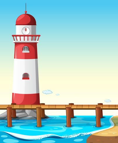 Lighthouse by the bridge vector