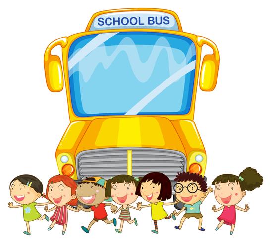 Children and school bus vector