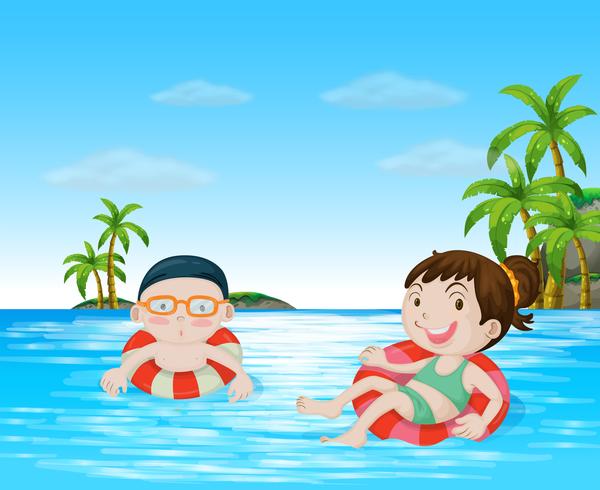 Children swimming in the ocean vector