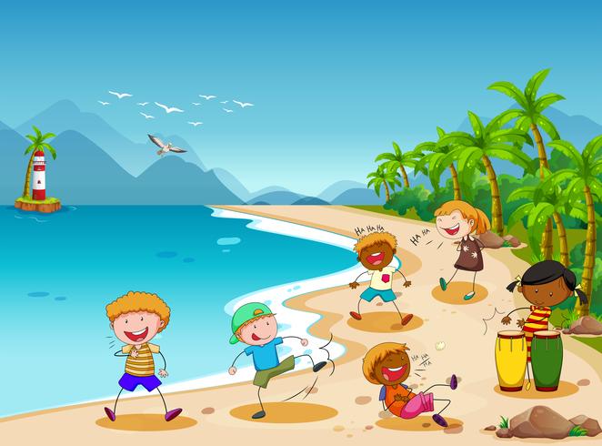 Niños y playa vector