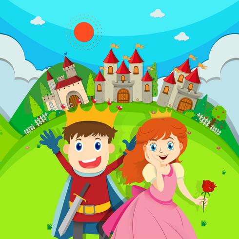 Prince and princess at the castle vector