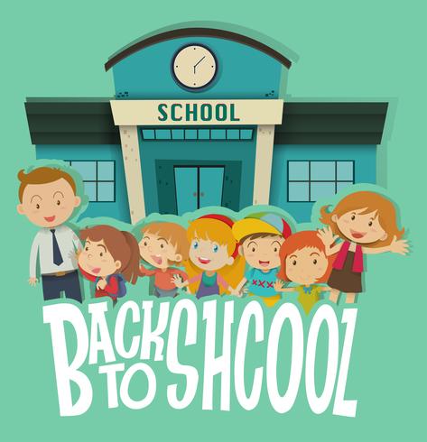 Teacher and students at the school vector