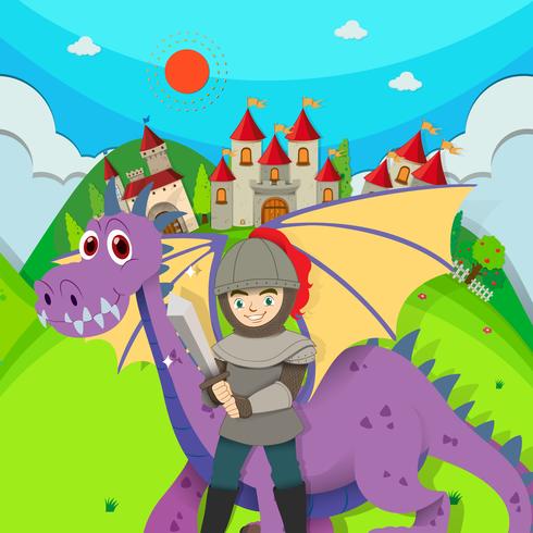 Knight and dragon in the field vector