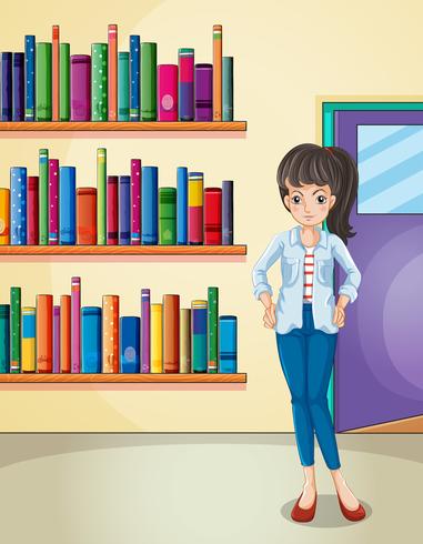 A pretty girl in the library vector