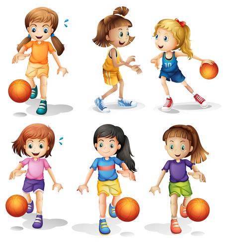 Little female basketball players vector