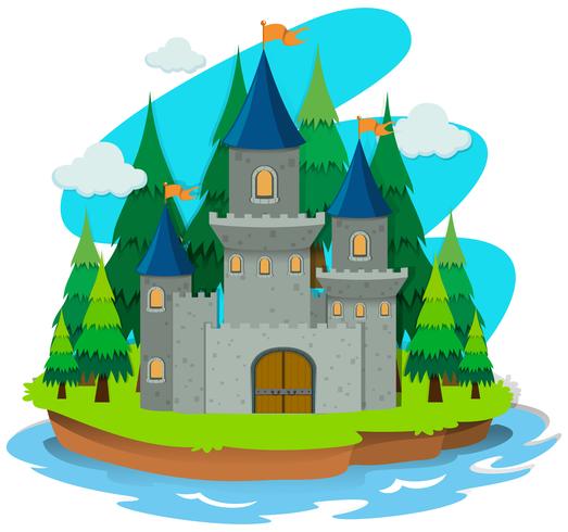 Castle building on the island vector