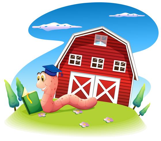 A worm reading at the hill with a barnhouse vector